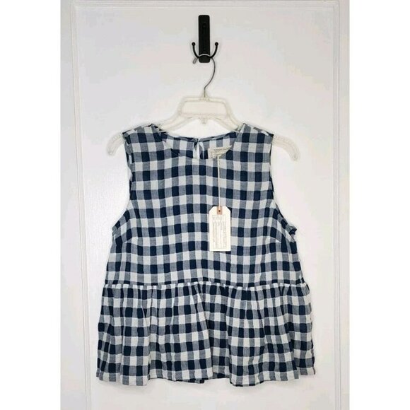 Size 1 (Small) Current Elliott Blue Gingham Peplum Blouse Top Cotton - Picture 1 of 6